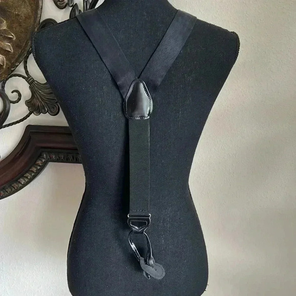 Suspenders 100% Silk Black Made in England Patent Leather with Gold Hardware - Picture 4 of 14
